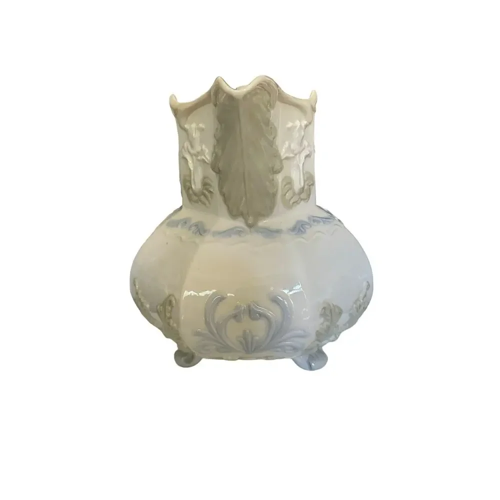 Stunning Capodimonte Italy Beverage Jug Pitcher Decorated Relief Octagon Shape